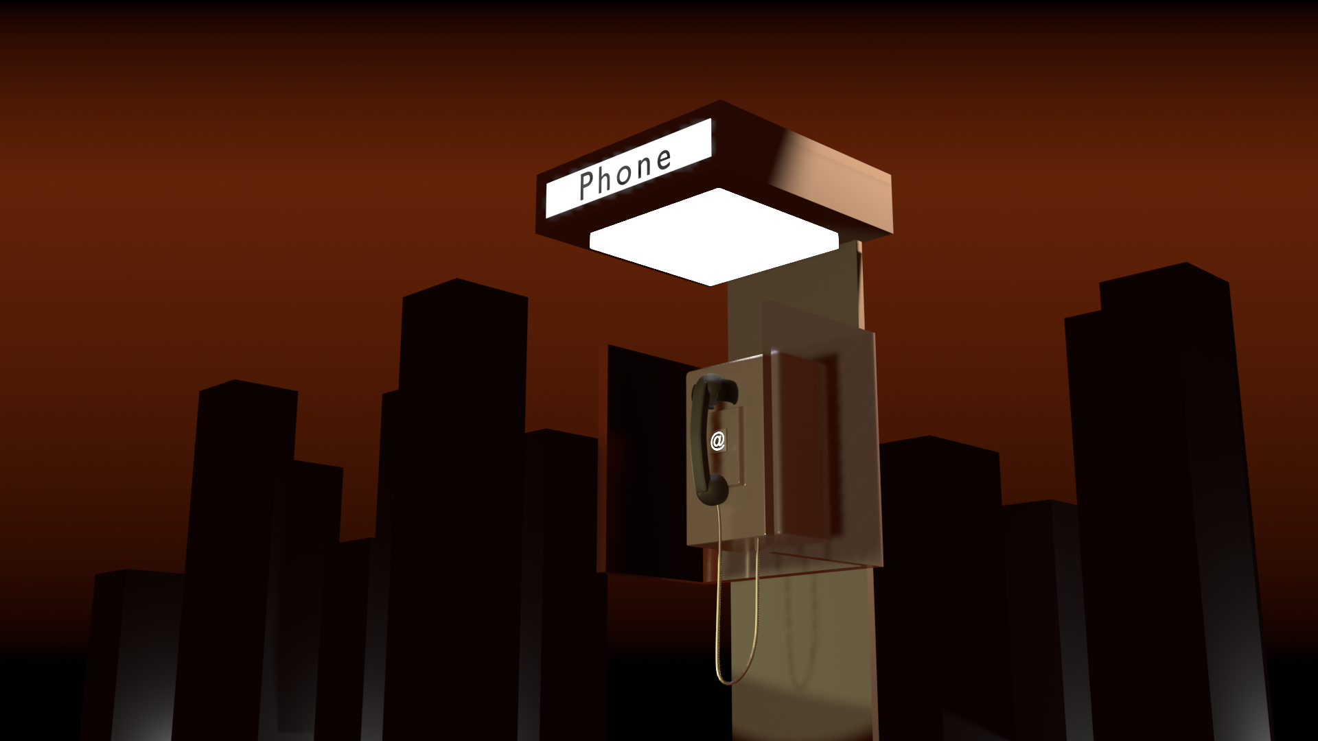 Image of a payphone glowing in an urban night.