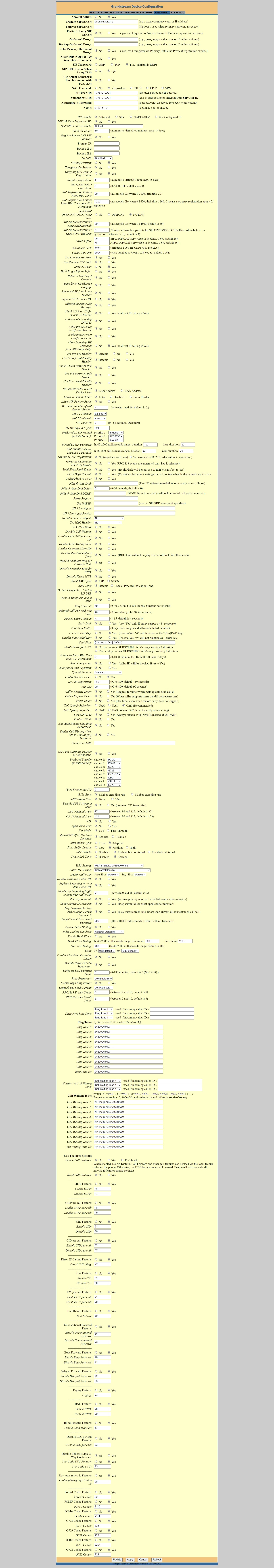 Basic ATA configuration settings including secure SIP.