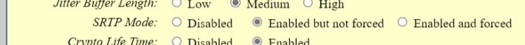 Secure RTP setting, enabled but not enforced.